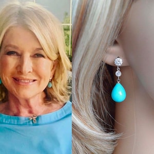Martha Stewart Celebrity Inspired Cubic Zirconia CZ & Turquoise White or Blush Shell Teardrop Pearl Earrings (Pearl-931)