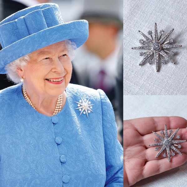 Royalty Reproduction Queen Elizabeth II Jardine Star Brooch, Cubic Zirconia CZ Star Silvertone Brooch or Hair Clip (Sparkle-3398)