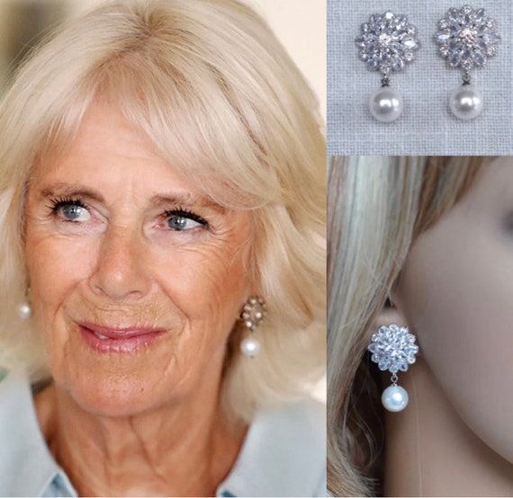 Royalty Replica Queen Camilla Pearl & Cubic Zirconia CZ Drop