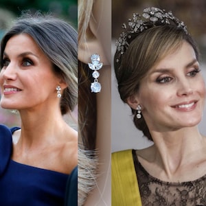 Royalty Replica Queen Letizia of Spain Cubic Zirconia CZ Drop Dangle Earrings & Bracelet, Bridal, Wedding (Sparkle-3124)