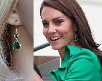 Royalty Replica Princess of Wales Celebrity Inspired Emerald Green Crystal Dangle Earrings, Wimbledon 2023 (Sparkle-3419)