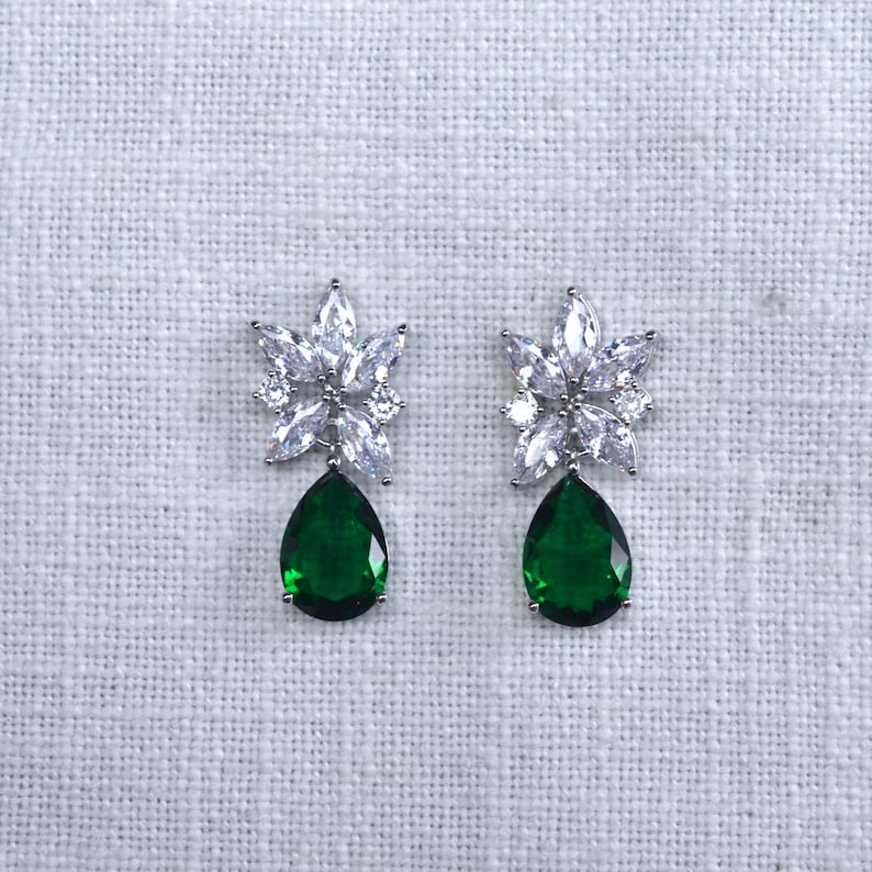 Celebrity Inspired Jennifer Lopez Marquise & Emerald Green Pear Cut CZ Drop Dangle Earrings, Necklace, Set, Bridal, Wedding Sparkle-3384 image 2