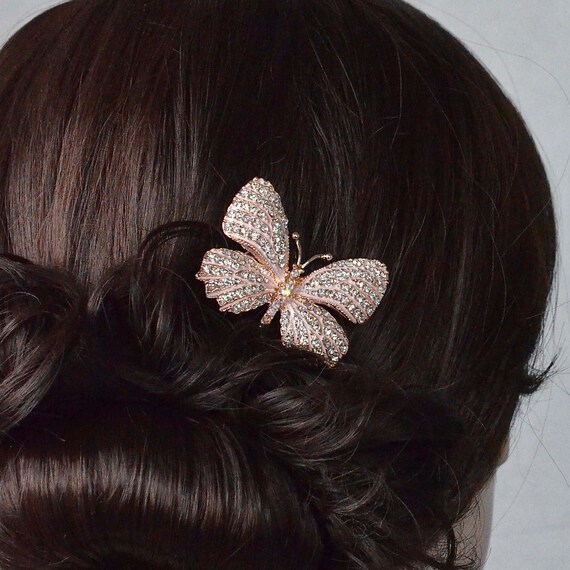 Butterfly Design Hair Barrette crafted with Rhinestones and Diamond Accent 