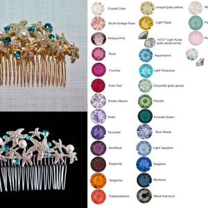 Choose Your Accent Colour -- Rhodium or Yellow Gold Beautiful Crystal Rhinestone Starfish Hair Comb Clip, Bridal (Sparkle-2217)