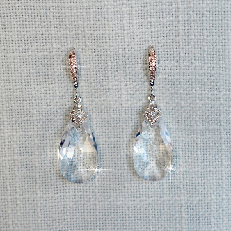 Swarovski Crystal Clear Dangle Necklace & Earrings Set, Bridal, Wedding (Sparkle-2697) image 2