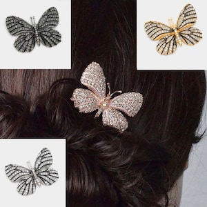 Colour Crystal Rhinestone & Enamel Butterfly Hair Clip or Brooch, Blush, Clear Silver / Gold, Black Diamond, Wedding, Bridal (Sparkle-2770)
