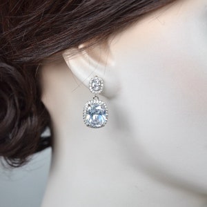 Silver or Gold Royalty Replica Catherine Princess of Wales CLEAR Cushion Cut CZ Bridal Drop Dangle Earrings, Wedding Sparkle-3379 image 2