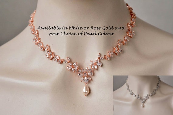 Rose gold necklace in 7 colours with earrings