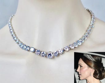 Catherine Princess of Wales Replica, Queen Elizabeth II Diamond Collet Necklace, Graduated CZ (Sparkle-3428)