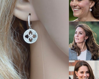 Royalty Replica Catherine Princess of Wales Cubic Zirconia CZ Dangle Earrings, Necklace or Set Bridal (Sparkle-3424)