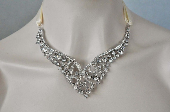 SALE Clear Crystal Bridal Statement Necklace and Earring Set (Sparkle-3144)t