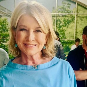 May include: A woman with blonde hair is wearing a light blue blouse with a small silver pendant necklace. She is wearing turquoise teardrop earrings.