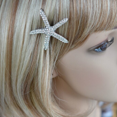 Brooch or Hair Clip Crystal Rhinestone Starfish Silvertone Bridal Hair Clip, Hair Comb, Beach Wedding or Destination Wedding (Sparkle-2622)
