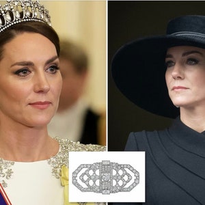 Royalty Reproduction Catherine Princess of Wales, Cubic Zirconia CZ Silvertone Brooch, Purchased by   Madame Tussauds London (Sparkle-3420)