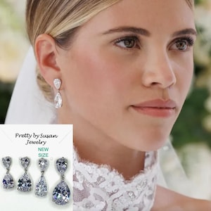 4 Sizes Sofia Richie Wedding Earrings Celebrity Inspired Luxe Clear CZ Teardrop Drop Bridal Earrings (Sparkle-3448)