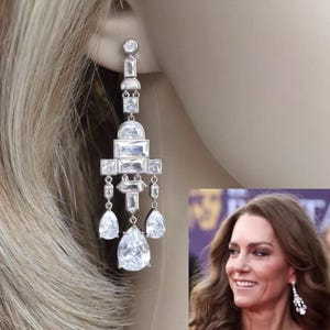 Catherine Princess of Wales Reproduction Greville CZ Chandelier Earrings Purchased by Madame Tussauds (Sparkle-3418)