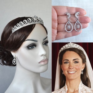 Prinzessin von Wales Hochzeit Halo Tiara & Ohrringe Set, CZ Tiara Braut Diadem Haarband (Sparkle-3429)