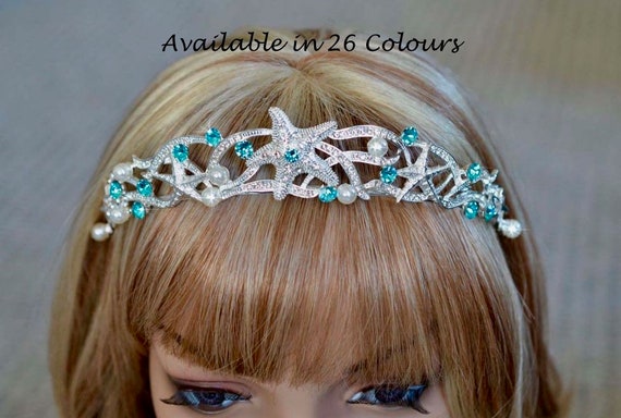 Silver Tiara Headpiece with Turquoise Crystal Accents FAST SHIPPING!! Silver AB and Sky Blue Stones Tiara, Silver  main image 4