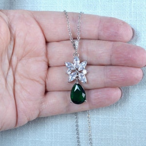 Celebrity Inspired Jennifer Lopez Marquise & Emerald Green Pear Cut CZ Drop Dangle Earrings, Necklace, Set, Bridal, Wedding Sparkle-3384 image 3