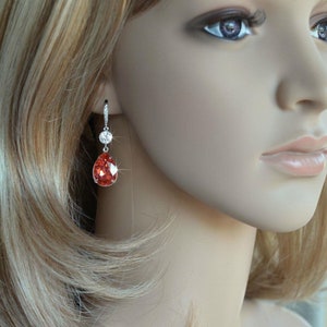 LAST PAIR Handmade Bright Coral Swarovski Padparadscha Pear Cut Crystal Earrings, Necklace, Set, Bridal, Wedding Sparkle-2644 image 6