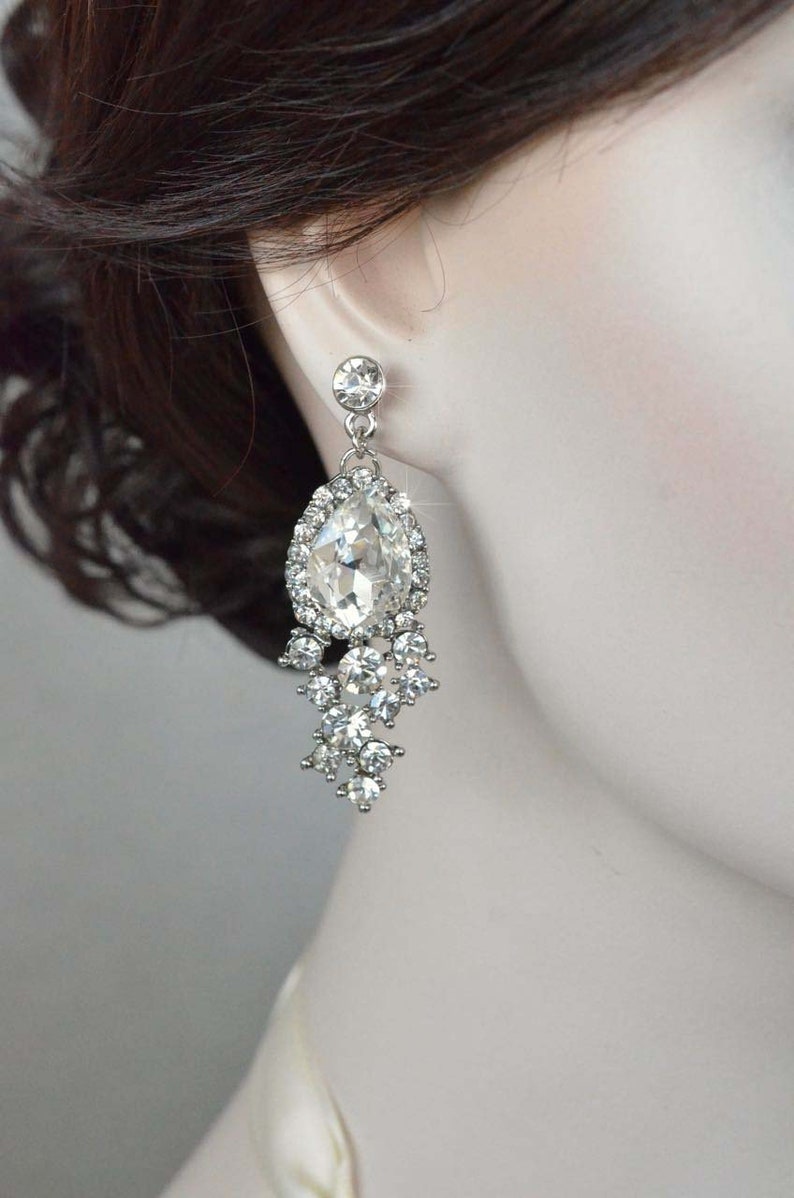 Sparkle-3151 Dramatic Vintage Inspired Fancy Cut Crystal Rhinestone Bridal Necklace and Earring Set Wedding Bridal