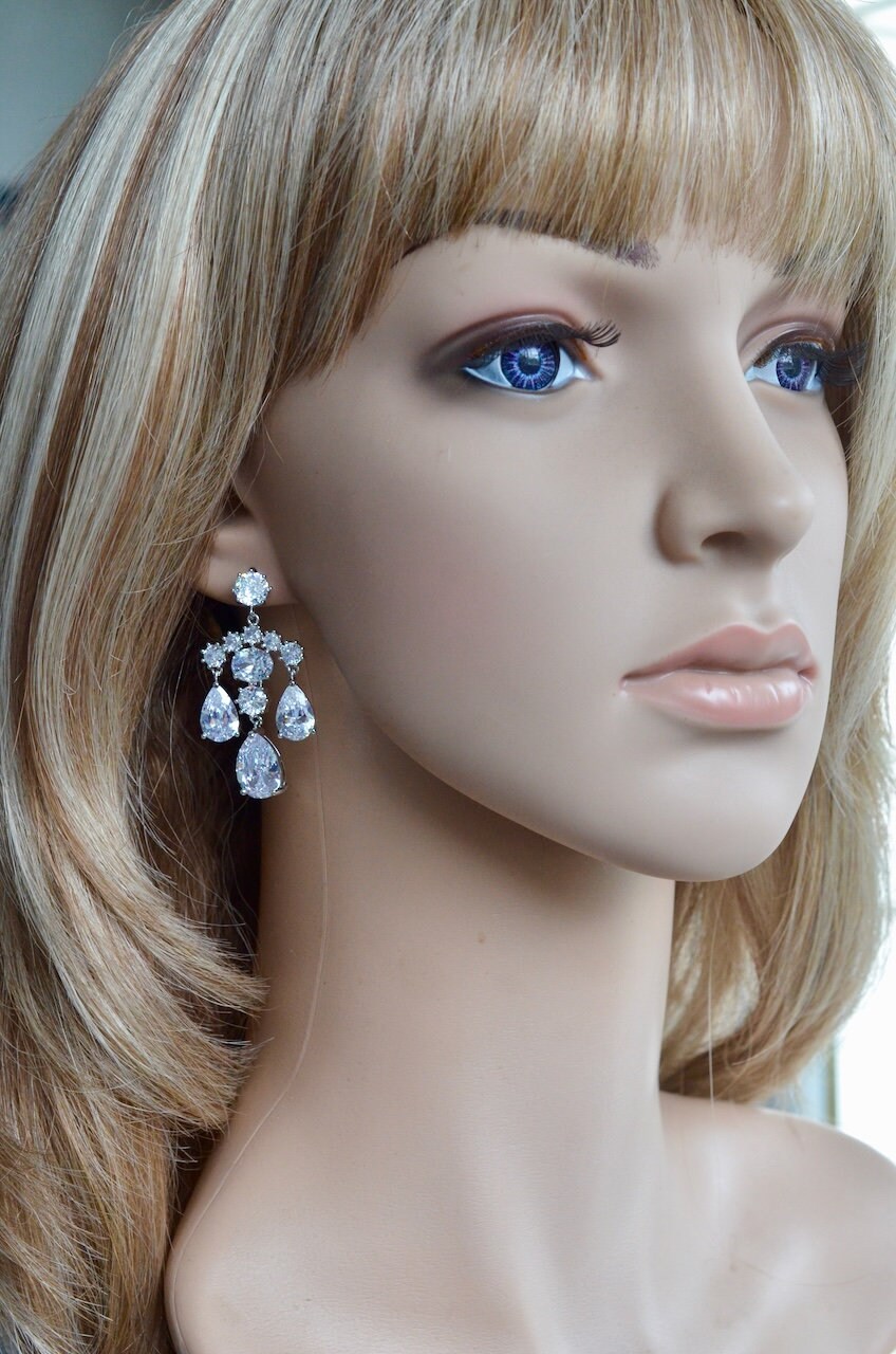 Queen Elizabeth II Replica Antique Girandole Triple CZ Bridal Drop ...