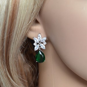 Celebrity Inspired Jennifer Lopez Marquise & Emerald Green Pear Cut CZ Drop Dangle Earrings, Necklace, Set, Bridal, Wedding Sparkle-3384 image 7