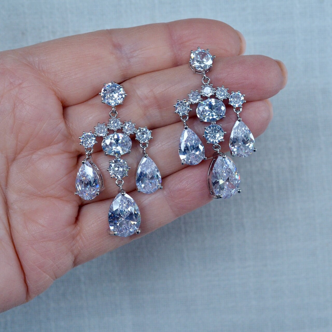 Queen Elizabeth II Replica Antique Girandole Triple CZ Bridal Drop ...