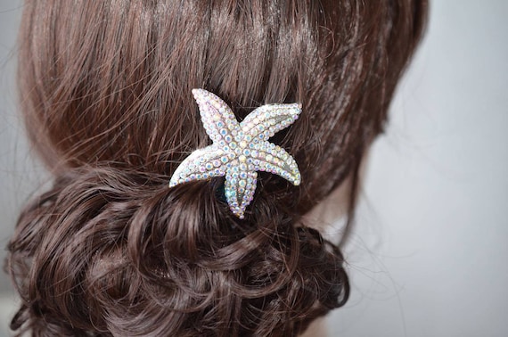 Hair Clip or Brooch, Silver or Gold Aurora Borealis AB  display picture 3