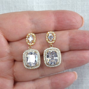 Silver or Gold Royalty Replica Catherine Princess of Wales CLEAR Cushion Cut CZ Bridal Drop Dangle Earrings, Wedding Sparkle-3379 image 7