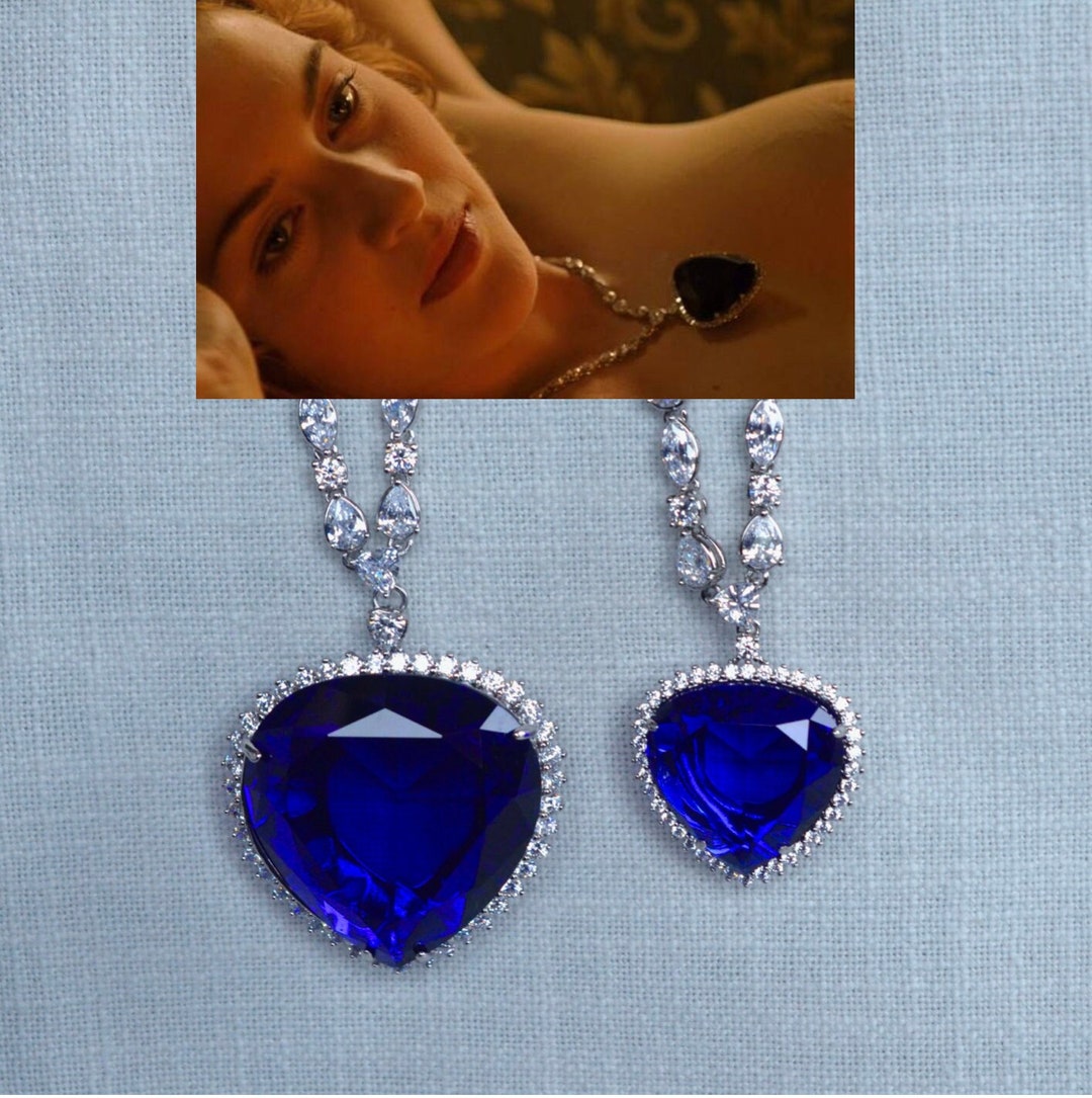 Titanic Heart of the Ocean Necklace 2 Sizes Sapphire Blue Heart & Clear ...