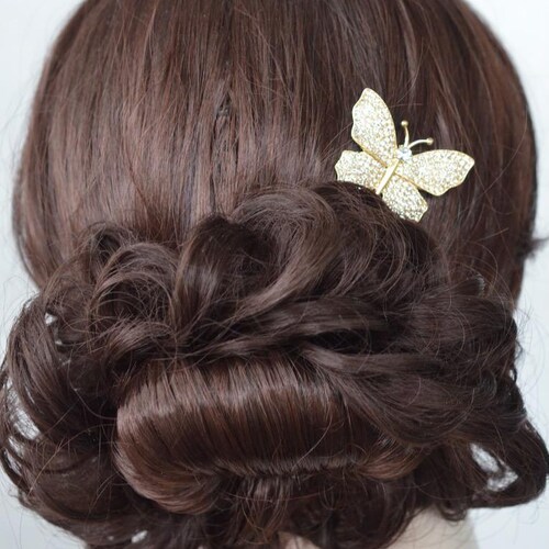 Silver or Gold Hair Clip or Brooch, Pretty & Sparkly Clear Crystal Rhinestone Butterfly Hair Clip or Brooch, Bridal (Sparkle-2494)