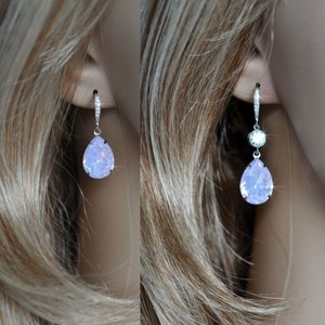 Rose Water Opal Pear Cut European Crystal Dangle Earrings, Necklace, Set, Pink Opal, Bridal, Weddings (Sparkle-2511)