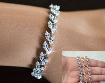 SALE Sold White, Yellow or Rose Gold Clear Marquise Cut "Falling Leaves" CZ Line or Tennis Bracelet, Bridal, Wedding (Sparkle-2030)