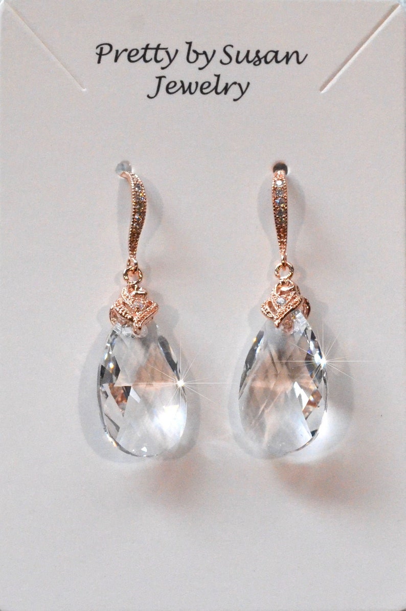 Swarovski Crystal Clear Dangle Necklace & Earrings Set, Bridal, Wedding (Sparkle-2697) image 6