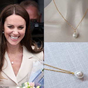 Collier de perles en nacre blanche, réplique de la princesse de Galles, rhodium (ton argenté), or jaune ou rose (Pearl-989)