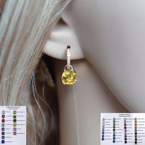 Brincos de argola com zircônia cúbica ou cristal em corte almofada quadrado, 49 cores (Sparkle-3201-B)