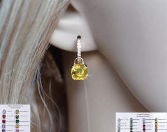 49 Colours Square Cushion Cut CZ or Crystal CZ Huggie Dangle Earrings (Sparkle-3201-B)