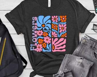 Vintage Flower or Abstract Flower T-Shirt, Retro Floral Tee, Nature Lover Gift, Botanical Shirt, Boho Top, Flower Pattern Tee