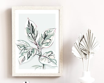 Ficus Elastica Tineke Instant Digital Download Art • Plant Digital Print, Home Decor Wall Art, House Plant Print, Plant Lover, Art print