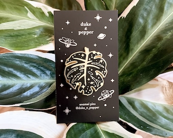 Monstera Thai Constellation Enamel Pin | Celestial Plant Leaf Lapel Pin | Plant Lover Gift | Hard Enamel Pin
