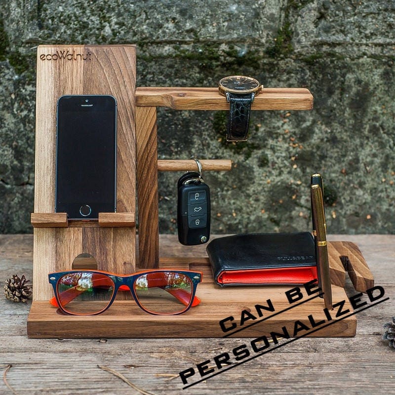 Custom Dark Desk Organizer For Dad Wooden Gifts Him Etsy