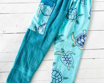 Teal Turtles Towel Pants