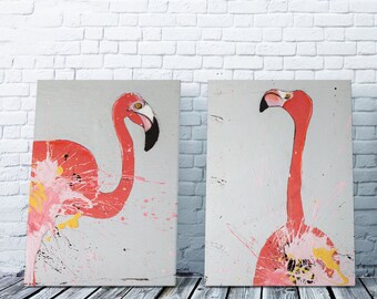 Flamingo Art Print, Pink Flamingo Wall Art, Birds Painting Print Home Decor, Unique Art Birds, Modern Painting Animal Print , 20 X 28 Inch