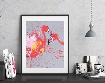 Flamingo Print, Contemporary Art Bird, Animal Modern Art Print, Pink Painting Art Print, Fine Art Original Painting Print,  Israeli Art