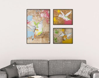 Hummingbird Print Set of 3, Colorful Wall Art, Wall Art Set of 3 Prints,Hummingbird 3 Piece Wall Art,Dining Room Prints #542HM #546HM #545HM