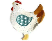 Chicken Ring Dish, Hand Painted Ceramic Hen Decorative Trinket Holder