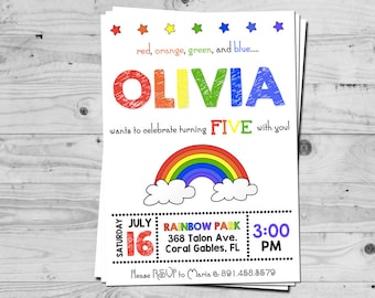 Rainbow birthday invitation - personalized with your child's name - digital / printable