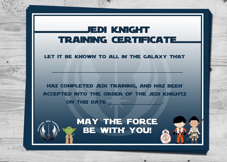 Star Wars Jedi Training Certificate Digital Printable Etsy