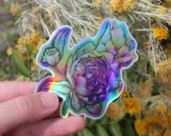 Peonies Aura 4inX3.5in Holographic Weatherproof Vinyl Sticker